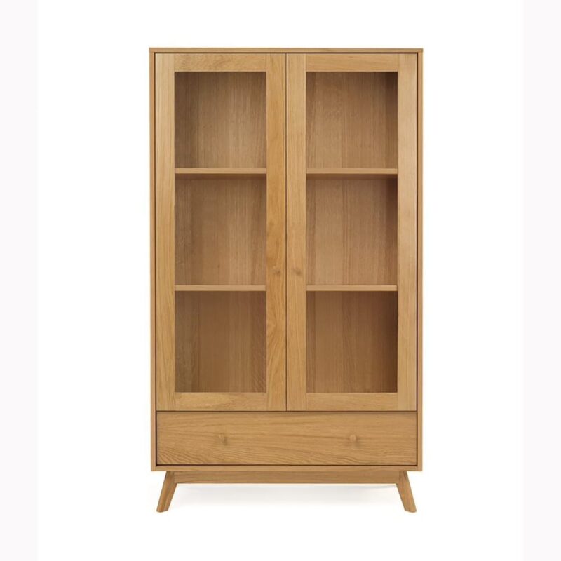 Kensal vitriinikaappi, lev.100, syv.45 ja kork.170 cm, runko tammiviilutettu, jalat tammea, Woodman.