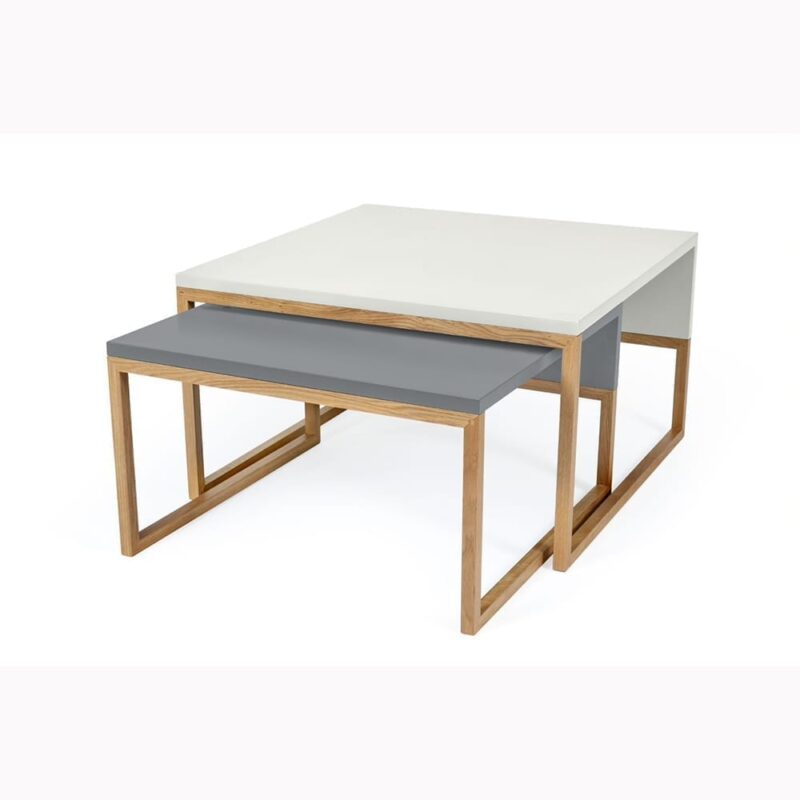 Cubis sohvapöytä, maalattu taso/tammijalusta, lev.60, syv. 50 cm ja kork. 34 cm, Woodman, happyhomestore.fi