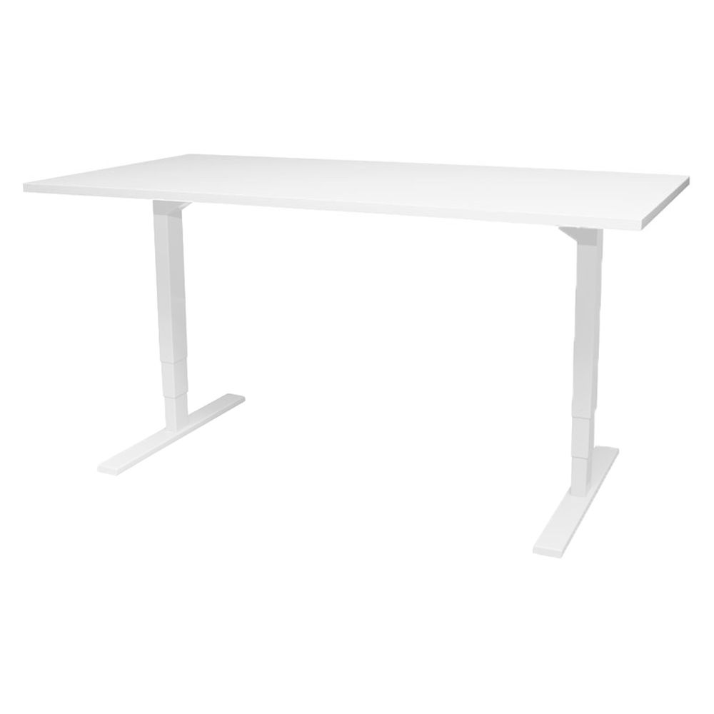 Essi sähkösäätöpöytä, 120 x 60 cm, valkoiseksi maalattu metallirunko, valkoinen melamiinitaso.