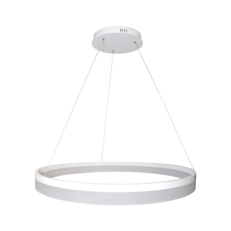 Circulo on led valaisin, halk. 60 cm ja kork. 10 cm, valkoinen alumiini ja valkoinen akryyli. Valmistaja: Valaisin Grönlund Oy.