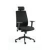 Toplux Comfo Two työtuoli, käsinojallinen, korkea selkänoja ja ilmatäytteinen ristiseläntuki, kestävä musta verhous.