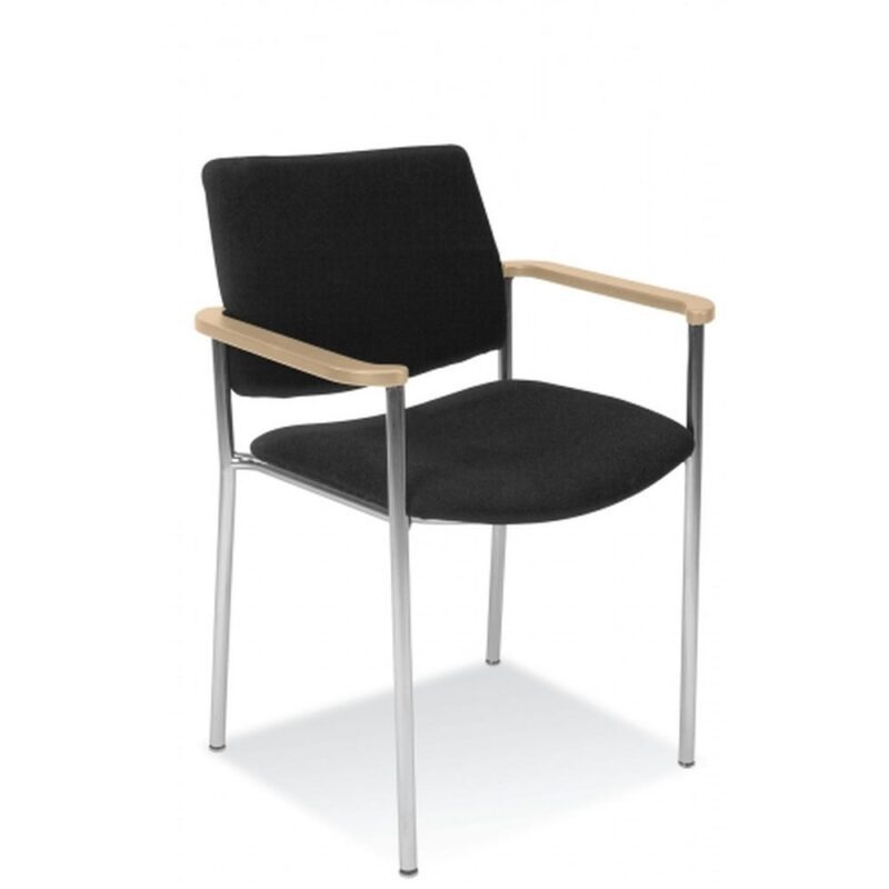 Zen neuvottelutuoli, käsinojallinen, runko kromattua terästä, istuin- ja selkäosa pehmustettu ja verhoiltu mustalla Bondai -kankaalla.