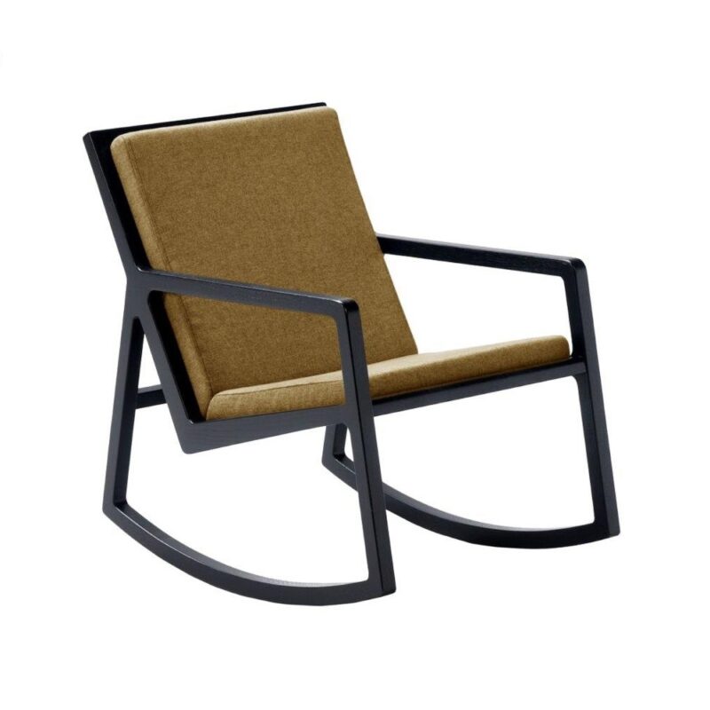 Lux keinutuoli, musta runko, toffeen värinen Fudge, Lido-kangas.