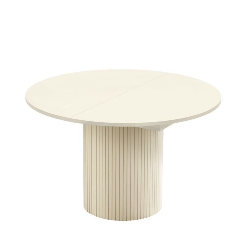 Toscana jatkettava pöytä 120 MEL Casmere Beige, Pöytälevy melamiinilevyllä pinnoitettua kalustelevyä, jalusta uritettua MDF-levyä, joka maalattua beigen väriseksi.